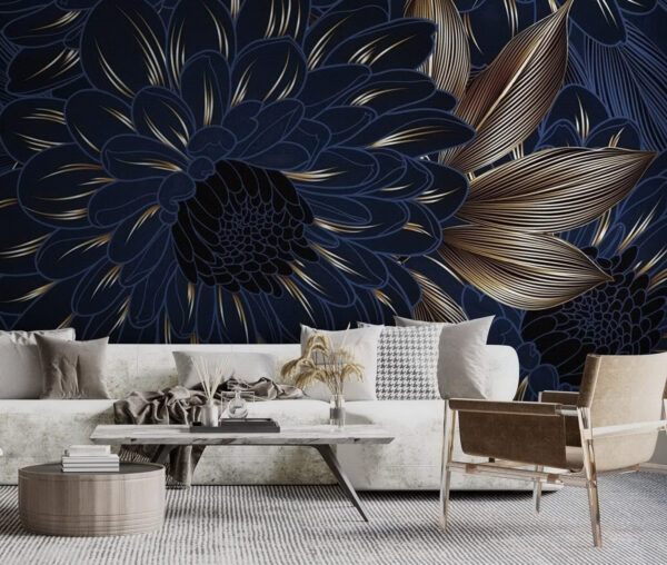 Élégant motif floral dans des tons sombres Papier peint Élégant motif floral dans des tons sombres
