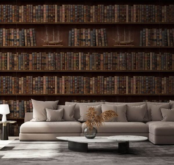 Mur de livres avec des bateaux Papier peint Mur de livres avec des bateaux