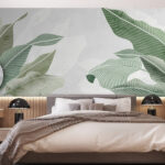 Papier peint Feuilles vertes sur fond pastel