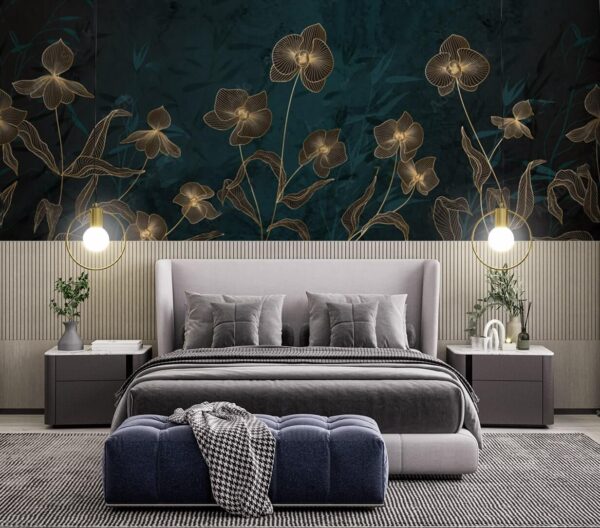 Motif floral élégant sur fond sombre Papier peint Motif floral élégant sur fond sombre