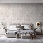 Papier peint Motif de fleurs blanches sur une surface grise