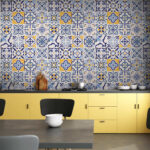 Papier peint Motif de carreaux bleus et jaunes