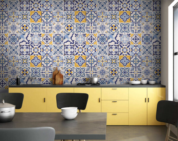 Motif de carreaux bleus et jaunes Papier peint Motif de carreaux bleus et jaunes