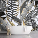 Papier peint Motif de feuilles sur fond blanc
