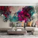 Papier peint Art abstrait coloré d'éclaboussures d'encre