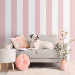 Papier peint Motif rayé rose et blanc