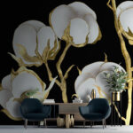 Papier peint Fleurs délicates sur fond sombre