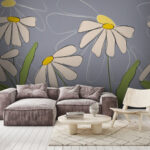 Papier peint Dessin de fleurs sur fond gris