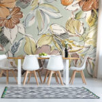 Papier peint Motif floral vintage aux tons pastel.