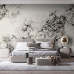 Papier peint Dessin de fleurs sur fond blanc