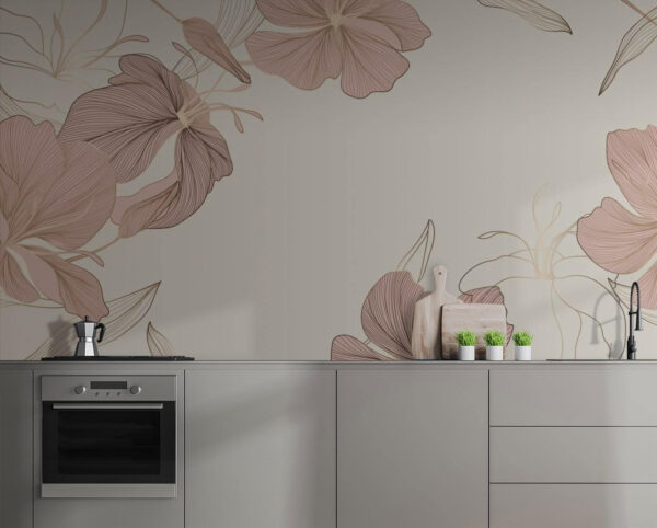 Dessin floral délicat au trait Papier peint Dessin floral délicat au trait
