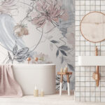 Papier peint Esquisse florale délicate avec des accents d'aquarelle