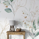 Papier peint Motif de feuilles botaniques en aquarelle.
