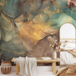 Papier peint Texture abstraite de marbre aux accents sarcelle.