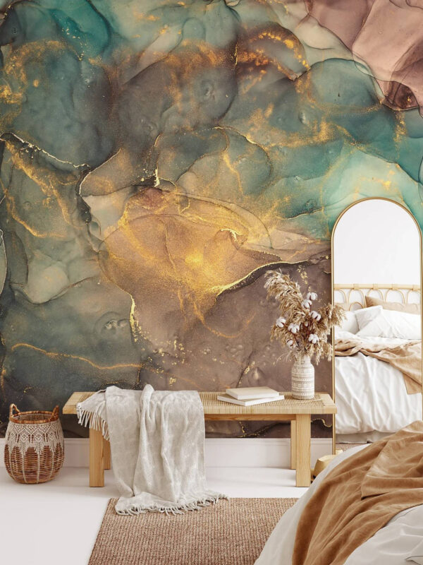 Texture abstraite de marbre aux accents sarcelle Papier peint Texture abstraite de marbre aux accents sarcelle