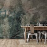 Papier peint Groupe de feuilles sur fond gris