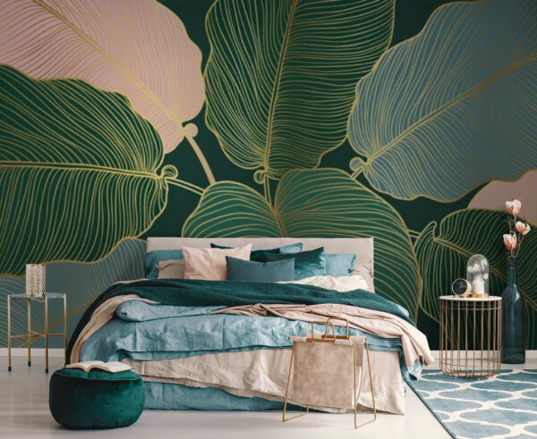 Papier peint Feuilles tropicales dans un dessin artistique (UGS : u71349) Papier peint Papier peint Feuilles tropicales dans un dessin artistique (UGS : u71349)