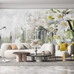 Papier peint Peinture de fleurs sur fond blanc