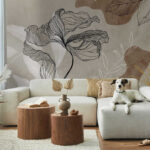 Papier peint Élégant dessin floral au trait.