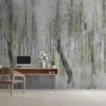 Papier peint Peinture d'arbres avec des feuilles