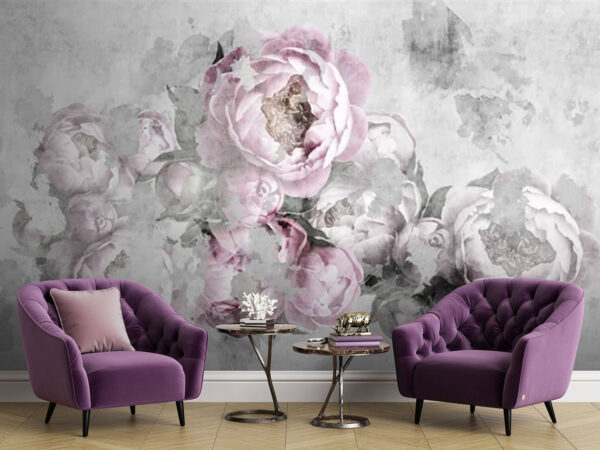 Pivoines douces sur fond texturé Papier peint Pivoines douces sur fond texturé