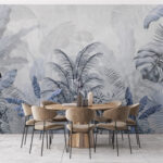 Papier peint Illustration monochrome de feuilles de jungle