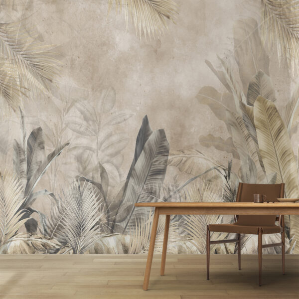 Papier peint Feuilles tropicales aux tons sourds
