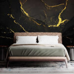 Papier peint Toile noire avec des lignes jaunes vibrantes