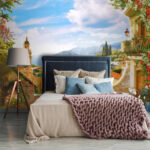 Papier peint Pot avec fleurs roses