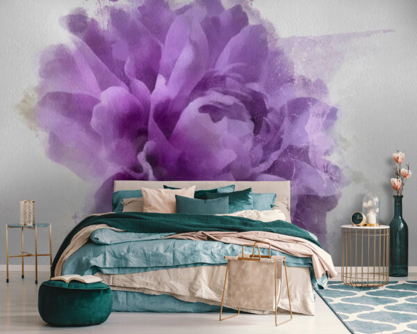 Fleur violette avec éclaboussures de peinture Papier peint Fleur violette avec éclaboussures de peinture