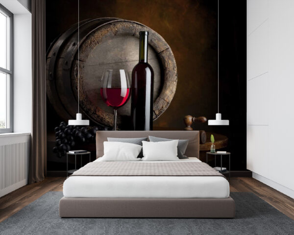 Bouteille de vin et verre sur une table Papier peint Bouteille de vin et verre sur une table