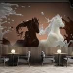 Papier peint Cheval avec du lait qui l'entoure