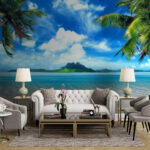 Papier peint Paradis tropical avec palmiers
