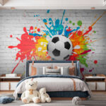 Papier peint Ballon de football noir et blanc sur fond coloré