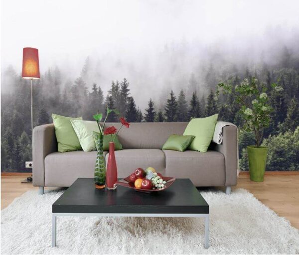 Forêt d'arbres avec brouillard Papier peint Forêt d'arbres avec brouillard