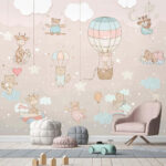 Papier peint Peinture murale d'animaux et de ballons