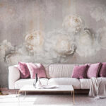 Papier peint Fleurs blanches sur fond texturé