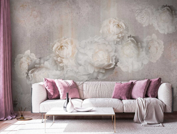 Fleurs blanches sur fond texturé Papier peint Fleurs blanches sur fond texturé