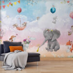 Papier peint Peinture murale d'animaux et de ballons