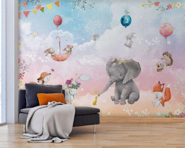 Peinture murale d'animaux et de ballons Papier peint Peinture murale d'animaux et de ballons