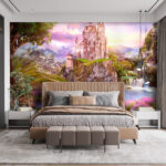 Papier peint Château enchanté dans un paysage vibrant.