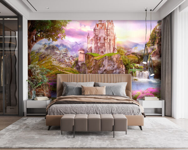 Papier peint Château enchanté dans un paysage vibrant