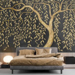 Papier peint Arbre métallique élégant sur fond sombre.