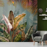 Papier peint Jungle tropicale avec des feuilles vibrantes.