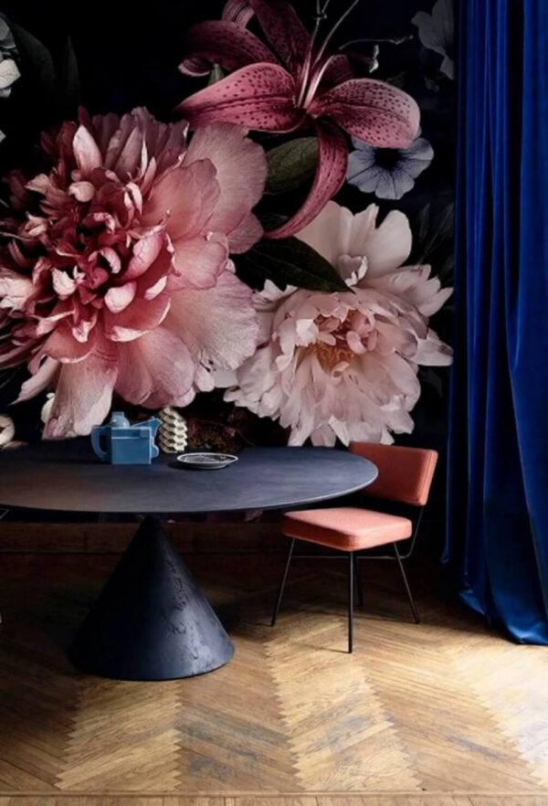 Fleurs éclatantes sur fond sombre Papier peint Fleurs éclatantes sur fond sombre
