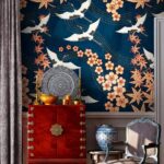 Papier peint Motif de fleurs et d'oiseaux
