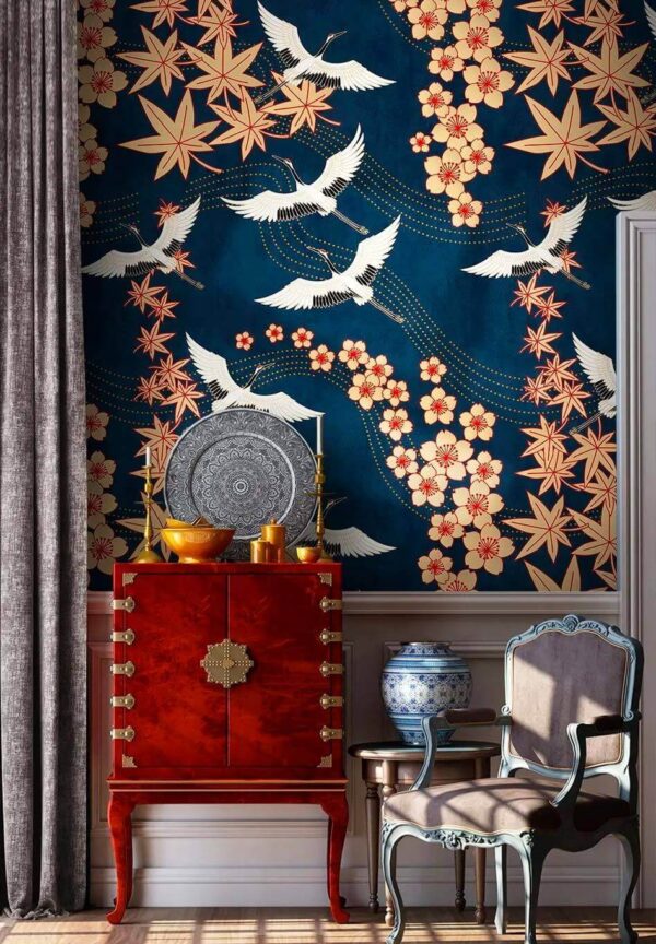 Motif de fleurs et d'oiseaux Papier peint Motif de fleurs et d'oiseaux