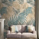 Papier peint Motif de feuilles tropicales dans des tons doux