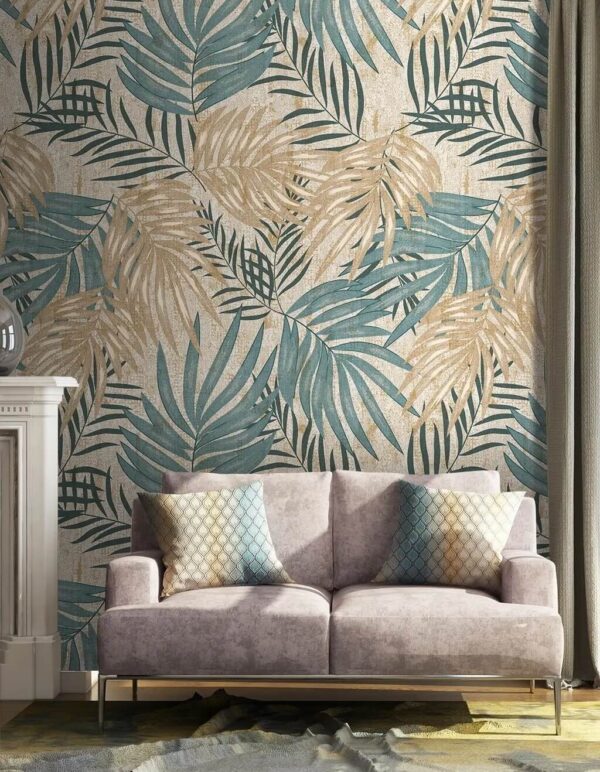 Motif de feuilles tropicales dans des tons doux Papier peint Motif de feuilles tropicales dans des tons doux