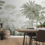Papier peint Verdure tropicale luxuriante dans une illustration détaillée.